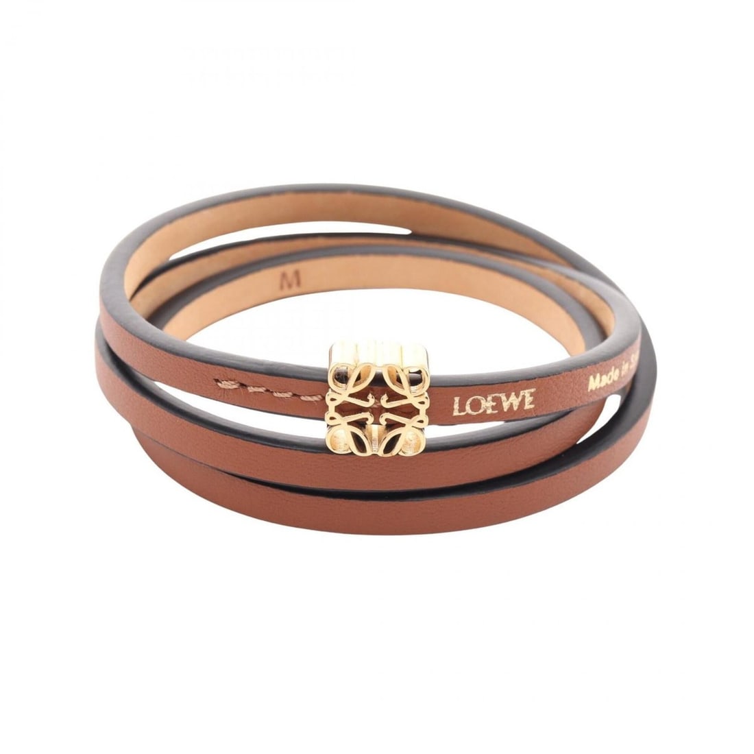 Loewe Anagram Twist Bangle, Leather, Gold Plated (GP), Women's, Brown Tones (1 of 10)