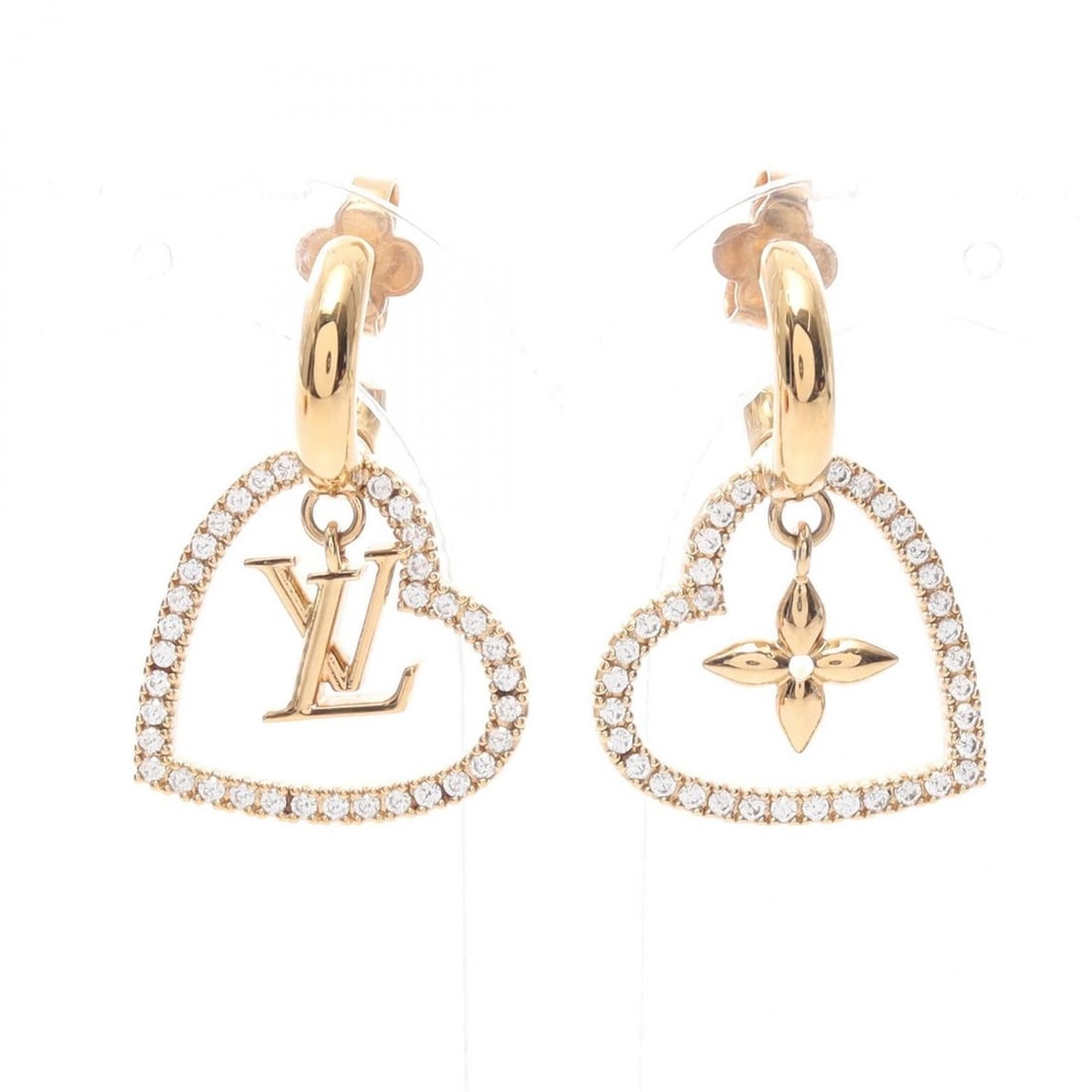 Louis Vuitton My LV Heart Earrings, Gold Plated (GP) Rhinestone Women's, Gold/Clear Tone, M02308: --- Catalog ---Category: SizeSize (HxWxD): 32.00mm x 21.00mm / 1.26'' x 0.83''Category: DesignType: Drop earringsColor: Clear, GoldGender: WomenMaterial: Gold plating, RhinestoneCategory: GeneralMPN: 