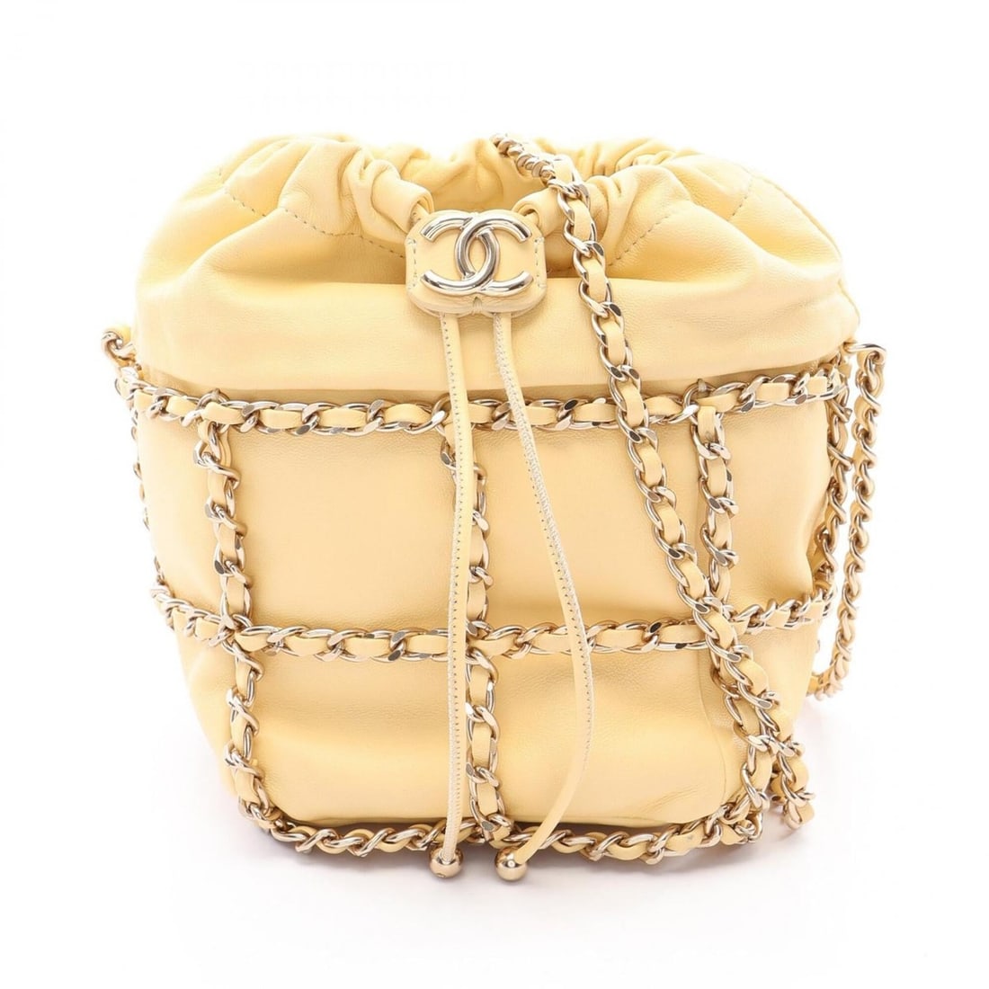 Chanel Coco Mark Drawstring Shoulder Bag/Handbag, Lambskin Leather, Women's, Yellow: --- Catalog ---Category: SizeSize (HxWxD): 17cm x 11cm x 11cm / 6.69'' x 4.33'' x 4.33''Category: DesignType: Handbag, Shoulder bagColor: YellowGender: WomenMaterial: Leather Leather/Fur Type: Lambski
