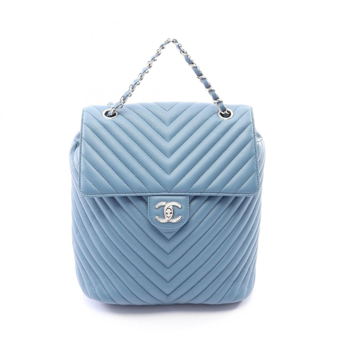 Chanel Chevron V-stitch Backpack/Handbag, Lambskin Leather, Women's, Blue: --- Catalog ---Category: SizeSize (HxWxD): 28cm x 24cm x 13cm / 11.02'' x 9.44'' x 5.11''Category: DesignType: Backpack, HandbagColor: BlueGender: WomenMaterial: Leather Leather/Fur Type: LambskinCate