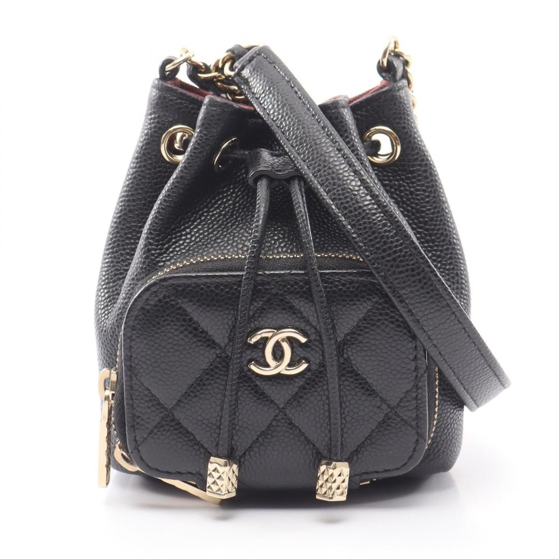 Chanel Matelassé Drawstring Shoulder Bag/Handbag, Caviar Leather (Grained Calfskin), Women's, Black: --- Catalog ---Category: SizeSize (HxWxD): 12cm x 10cm x 4cm / 4.72'' x 3.93'' x 1.57''Category: DesignType: Handbag, Shoulder bagColor: BlackGender: WomenMaterial: Grained Calfskin Category: GeneralB