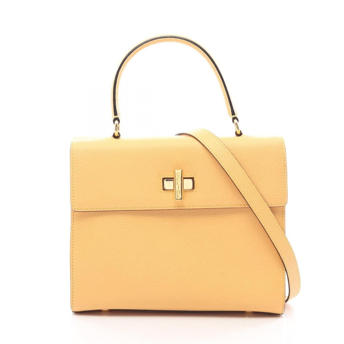 Celine Turnlock 2-Way Handbag, Leather, Women's, Yellow: --- Catalog ---Category: SizeSize (HxWxD): 20cm x 25cm x 10cm / 7.87'' x 9.84'' x 3.93''Category: DesignType: HandbagColor: YellowGender: WomenMaterial: Leather Category: GeneralBrand: Celine--- Item 