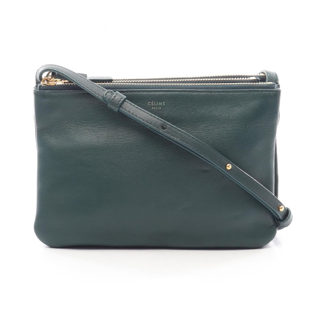 Celine TRIO SMALL Shoulder Bag/Handbag, Leather, Women's, Green, 165113: --- Catalog ---Category: SizeSize (HxWxD): 14.5cm x 21.5cm / 5.7'' x 8.46''Category: DesignType: Handbag, Shoulder bagColor: GreenGender: WomenMaterial: Leather Category: GeneralMPN: 165113Brand: Celi