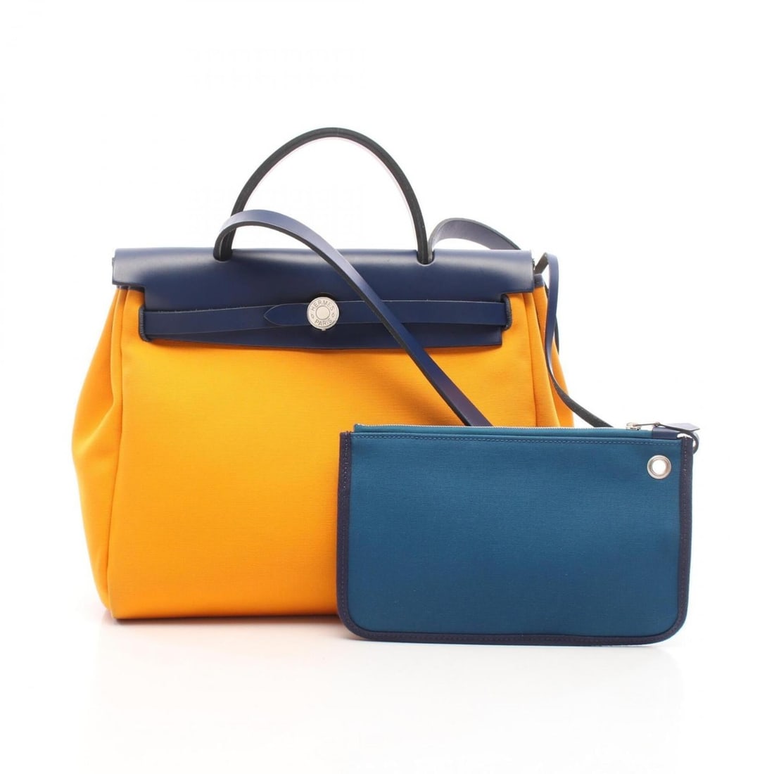 Hermes Herbag Zip PM 2-Way Handbag, Canvas and Leather, Toile Officier, Vache Hunter, Yellow/Navy, (1 of 14)