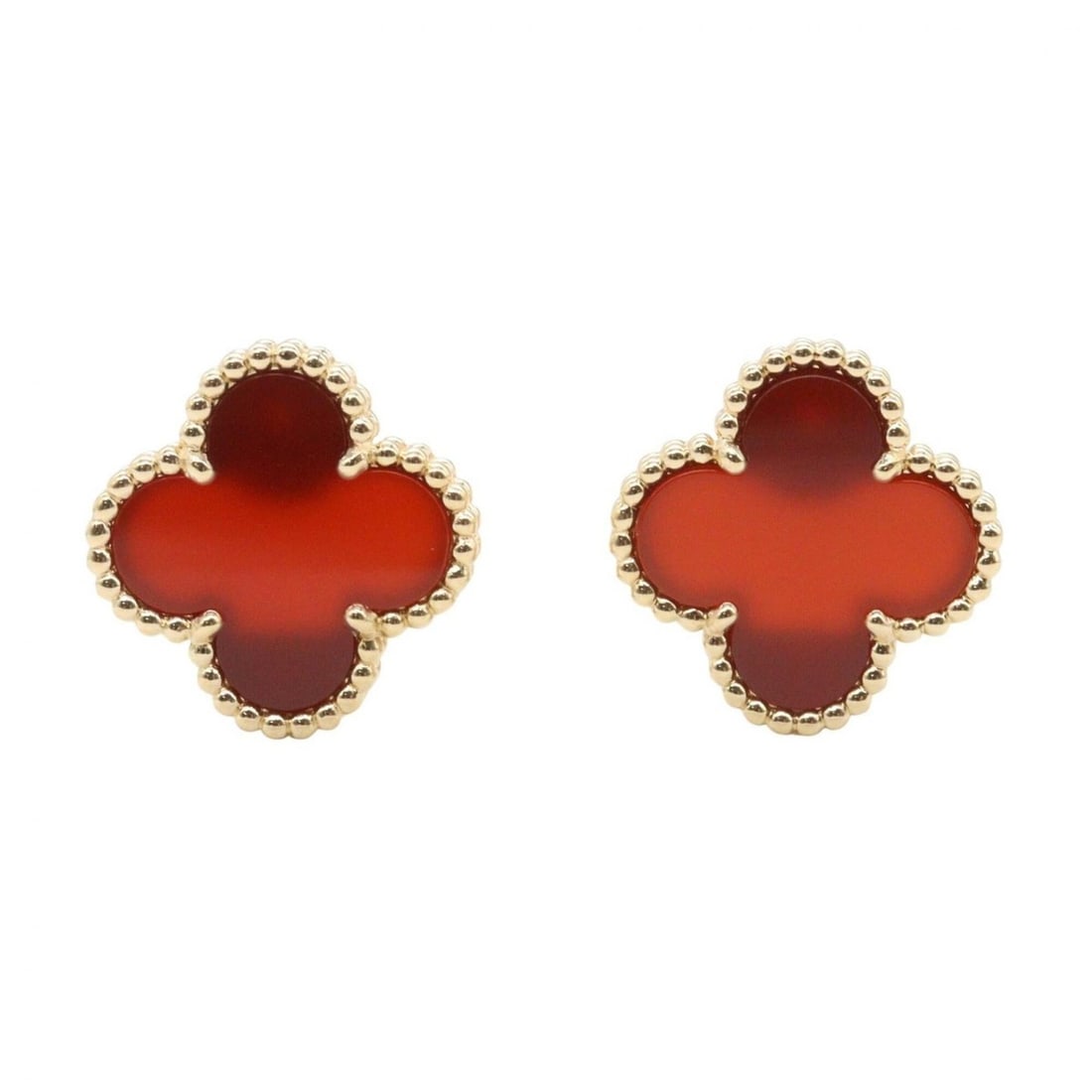 Van Cleef & Arpels Vintage Alhambra Carnelian Earrings, 18K (Yellow Gold), Carnelian, Women's,: --- Catalog ---Category: SizeSize (HxWxD): 15.00mm x 15.00mm / 0.59'' x 0.59''Category: DesignType: Stud earringsColor: Gold, Red colorGender: WomenMaterial: Yellow gold (18K)Category: GeneralMPN: VCA