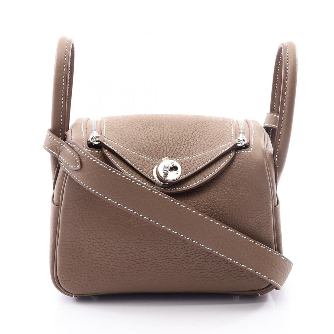 Hermes Lindy Mini Etoupe Shoulder Bag/Handbag, Leather (Taurillon Clemence), Women's, Gray: --- Catalog ---Category: SizeSize (HxWxD): 13cm x 17.5cm x 9cm / 5.11'' x 6.88'' x 3.54''Category: DesignType: Handbag, Shoulder bagColor: Etoupe gray, GrayGender: WomenMaterial: Taurillon clemence le