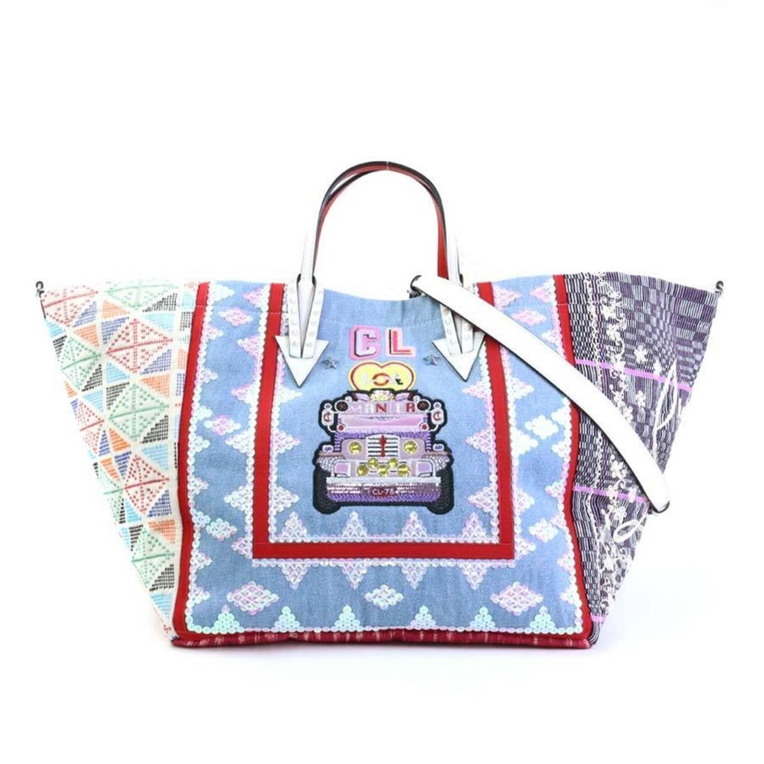 Christian Louboutin handbag/shoulder bag, Manila Cabas design, canvas and leather, multicolor,: --- Catalog ---Category: SizeSize (HxWxD): 32.5cm x 34cm x 33cm / 12.79'' x 13.38'' x 12.99''Category: DesignType: Handbag, Shoulder bagColor: Multi-colorGender: WomenMaterial: Canvas , Leather Catego