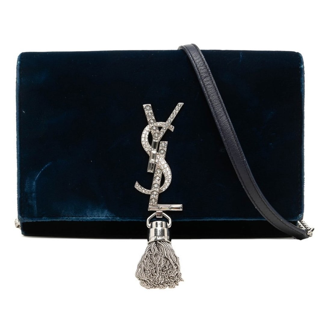 Saint Laurent YSL Logo Kate Chain Shoulder Bag Navy Silver Velvet Rhinestone Women's SAINT LAURENT: --- Catalog ---Category: SizeSize (HxWxD): 12.5cm x 19cm x 4cm / 4.92'' x 7.48'' x 1.57''Category: DesignType: Shoulder bagColor: Navy, SilverGender: WomenMaterial: Rhinestone , Leather Leather/Fur Ty