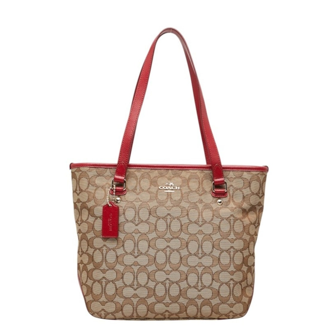Coach Signature Tote Bag Handbag F55364 Beige Red Canvas Leather Women's COACH: --- Catalog ---Category: SizeSize (HxWxD): 26cm x 34cm x 10.5cm / 10.23'' x 13.38'' x 4.13''Category: DesignType: Handbag, Tote bagColor: Beige, Red colorGender: WomenMaterial: Canvas , Leather Catego