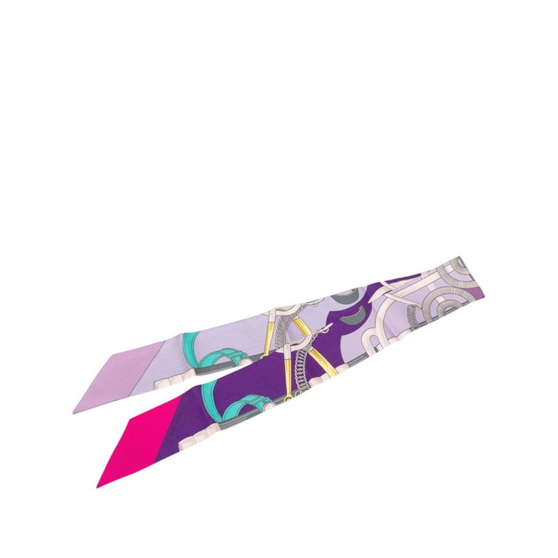 Hermes Twilly Eperon d'or (Golden Spur) Scarf/Muffler, Purple Multicolor Silk, Women's HERMES: --- Catalog ---Category: SizeSize (LxW): 5cm x 85.5cm / 1.96'' x 33.66''Category: DesignType: ScarfColor: Multi-color, PurpleGender: WomenMaterial: Silk Category: GeneralBrand: Hermes--- Item List ---