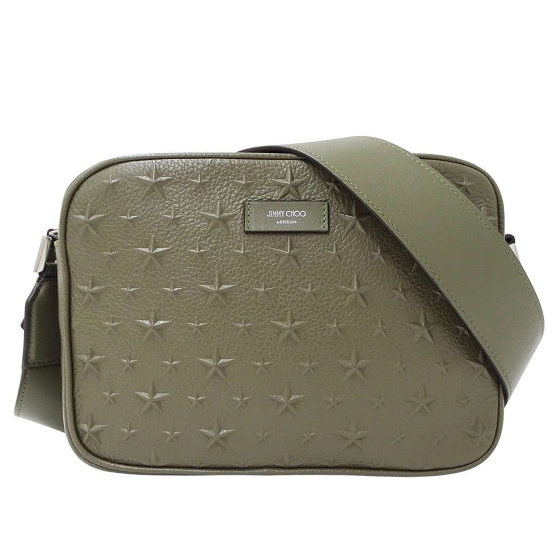 Jimmy Choo handbag for women, brand name shoulder bag, leather, khaki green, mini star pattern.: --- Catalog ---Category: SizeSize (HxWxD): 15.5cm x 21.5cm x 6cm / 6.1'' x 8.46'' x 2.36''Category: DesignType: Shoulder bagColor: Green, KhakiGender: WomenMaterial: Leather Category: GeneralBrand: Ji