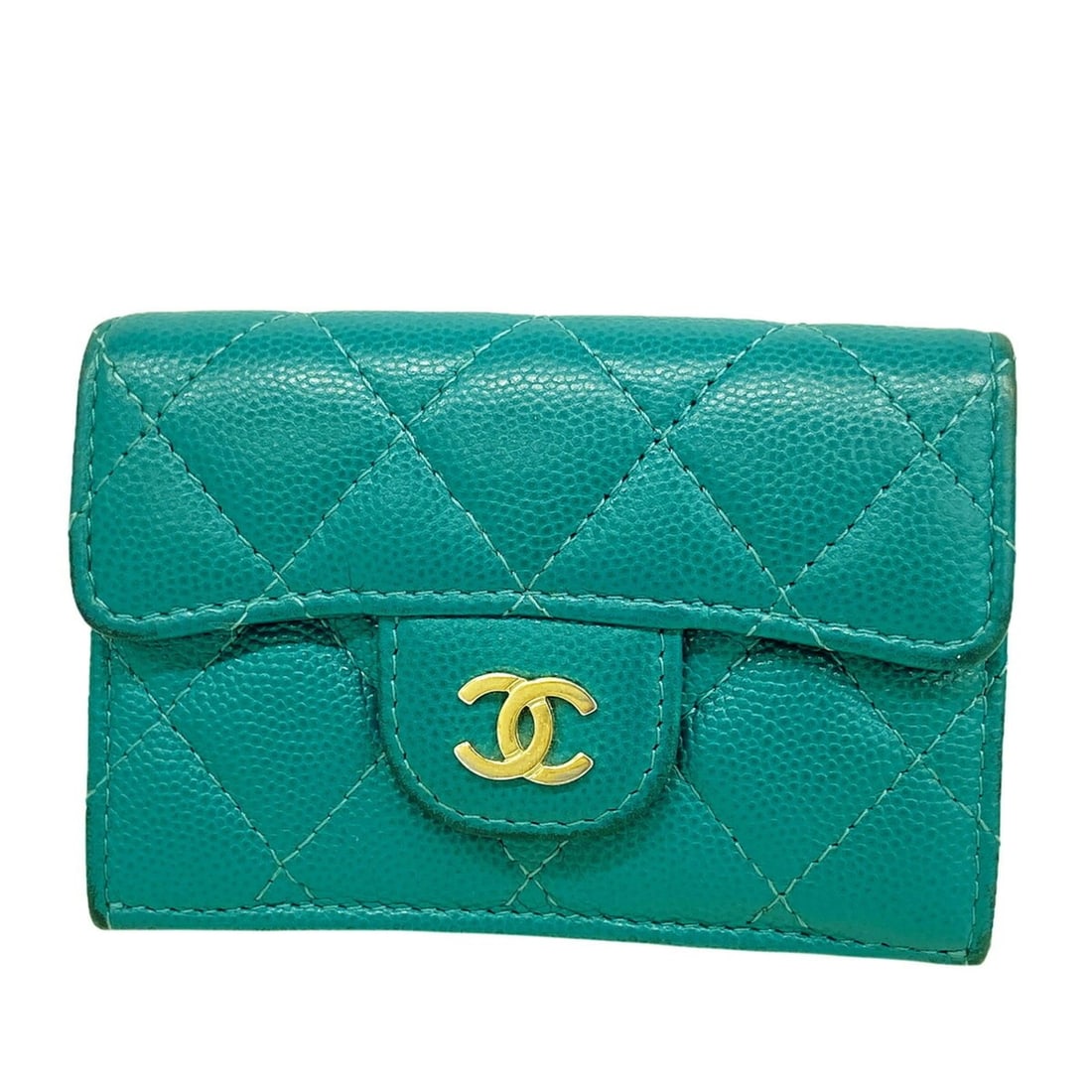 Chanel Matelassé Tri-fold Wallet, Caviar Leather, Green Champagne, Women's: --- Catalog ---Category: SizeSize (HxWxD): 7.5cm x 10.5cm x 3.5cm / 2.95'' x 4.13'' x 1.37''Category: DesignType: Wallet (tri-fold)Color: GreenGender: WomenMaterial: Grained Calfskin Category: General