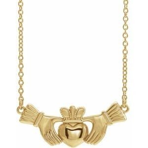 14K Yellow Gold Claddagh 16" Necklace: 14K Yellow Gold Claddagh 16" Necklace