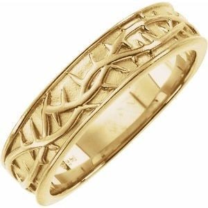 14K Yellow Gold 6 mm Thorn Design Band Size 10: 14K Yellow Gold 6 mm Thorn Design Band Size 10