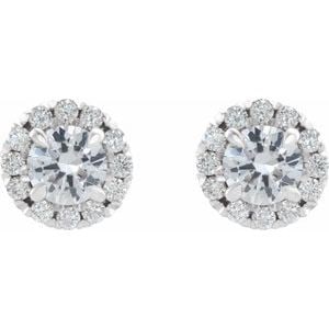 14K White Gold 4 mm Natural White Sapphire & 1/5 CTW Natural Diamond Halo-Style Earrings (1 of 11)