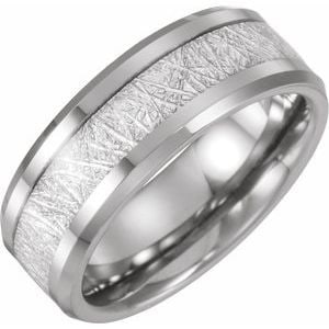 Tungsten 8 mm Beveled-Edge Imitation Meteorite Inlay Comfort-Fit Band Size 14: Tungsten 8 mm Beveled-Edge Imitation Meteorite Inlay Comfort-Fit Band Size 14