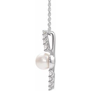 14K White Gold Cultured White Freshwater Pearl & 1/6 CTW Natural Diamond 16-18" Necklace: 14K White Gold Cultured White Freshwater Pearl & 1/6 CTW Natural Diamond 16-18" Necklace