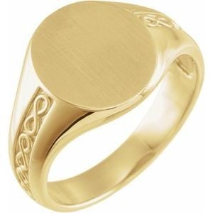 14K Yellow Gold 15.3x13 mm Brushed Finished Signet Ring: 14K Yellow Gold 15.3x13 mm Brushed Finished Signet Ring