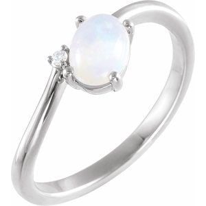 Sterling Silver Natural Ethiopian Opal & .01 CT Natural Diamond Bypass Ring: Sterling Silver Natural Ethiopian Opal & .01 CT Natural Diamond Bypass Ring