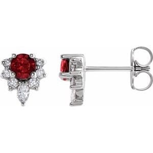 14K White Gold Natural Mozambique Garnet & 1/6 CTW Natural Diamond Earrings: 14K White Gold Natural Mozambique Garnet & 1/6 CTW Natural Diamond Earrings
