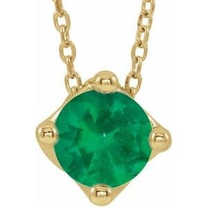 14K Yellow Gold 5 mm Round Lab-Grown Emerald Solitaire 16-18" Necklace: 14K Yellow Gold 5 mm Round Lab-Grown Emerald Solitaire 16-18" Necklace