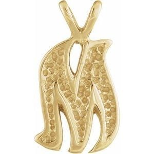 14K Yellow Gold Script Initial M Pendant - 3