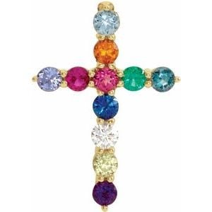 14K Yellow Gold Natural Multi-Gemstone & .03 CT Natural Diamond Cross 16-18" Necklace (1 of 7)