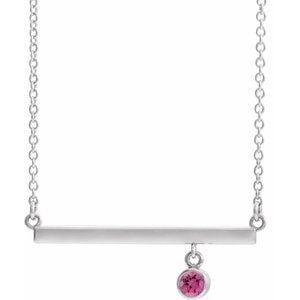 14K White Gold Natural Pink Tourmaline Bezel-Set 18" Necklace: 14K White Gold Natural Pink Tourmaline Bezel-Set 18" Necklace