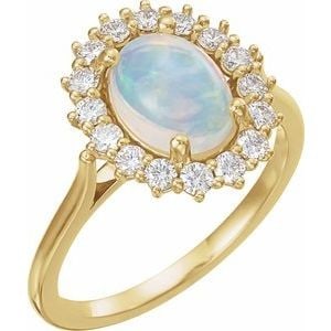 14K Yellow Gold Natural White Ethiopian Opal & 3/8 CTW Natural Diamond Ring: 14K Yellow Gold Natural White Ethiopian Opal & 3/8 CTW Natural Diamond Ring