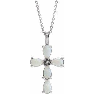 14K White Gold Natural White Opal Cabochon Cross 16-18" Necklace (1 of 10)