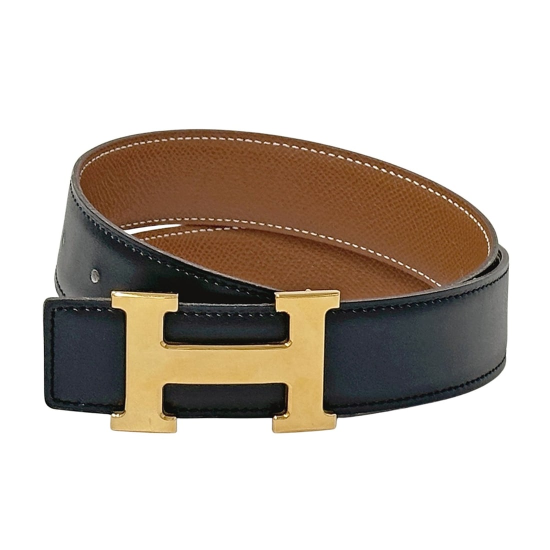 Hermes HERMES Belt Women's Brand H Box Calf Black Gold Hardware Size 70 Reversible ?B Stamp (1 of 12)