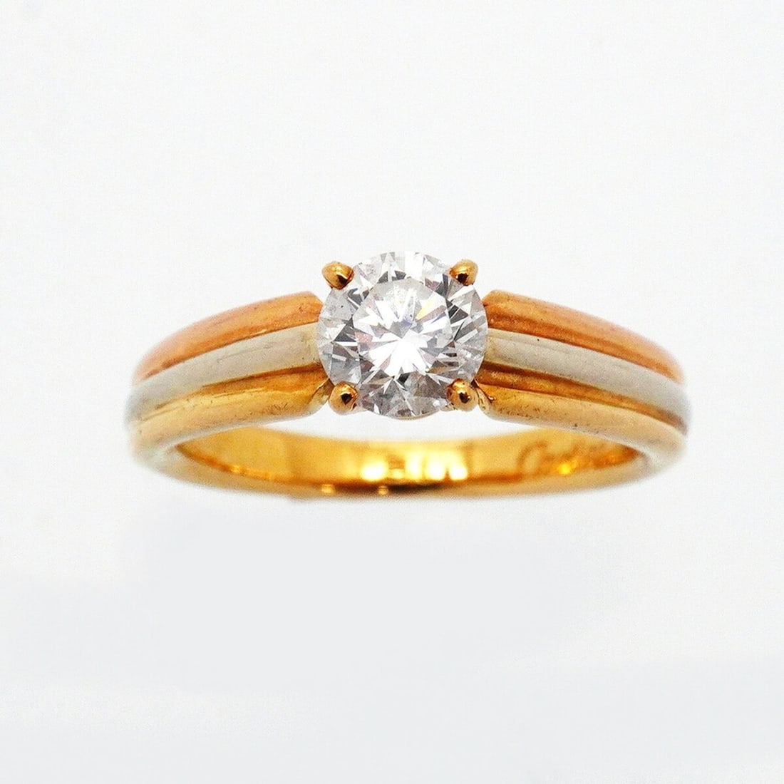 Cartier Solitaire Trinity Ring, 1PD (1 diamond), 18K Yellow Gold (KYG), White (18KWG), Pink (18KPG),: Cartier Solitaire Trinity Ring, 1PD (1 diamond), 18K Yellow Gold (KYG), White (18KWG), Pink (18KPG), Diamond, Size #51, Ladies' Ring