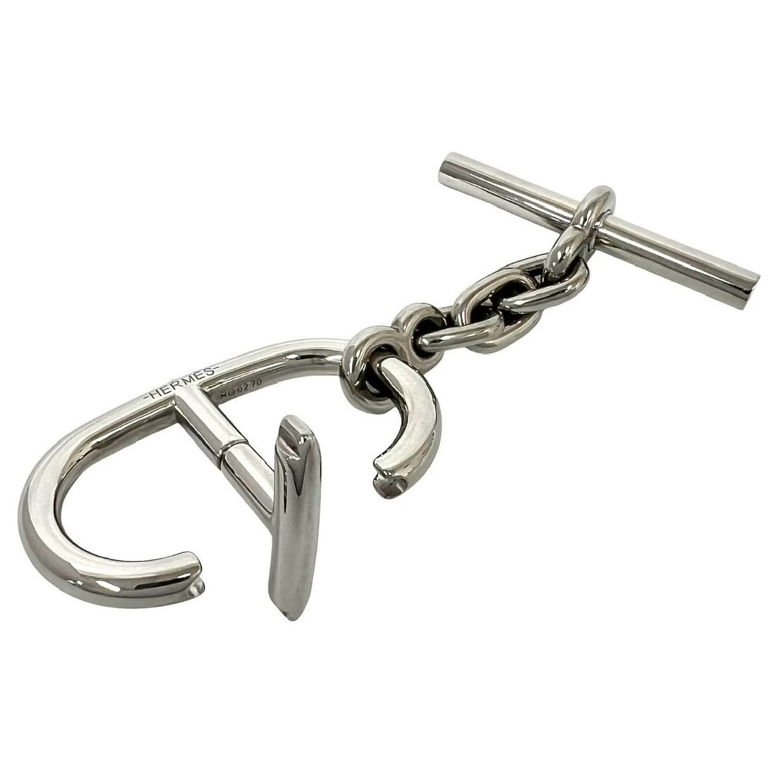 HERMES Chaine d'Ancre Keyring, Logo Engraved, Metal Keychain, Silver, 46761: HERMES Chaine d'Ancre Keyring, Logo Engraved, Metal Keychain, Silver, 46761