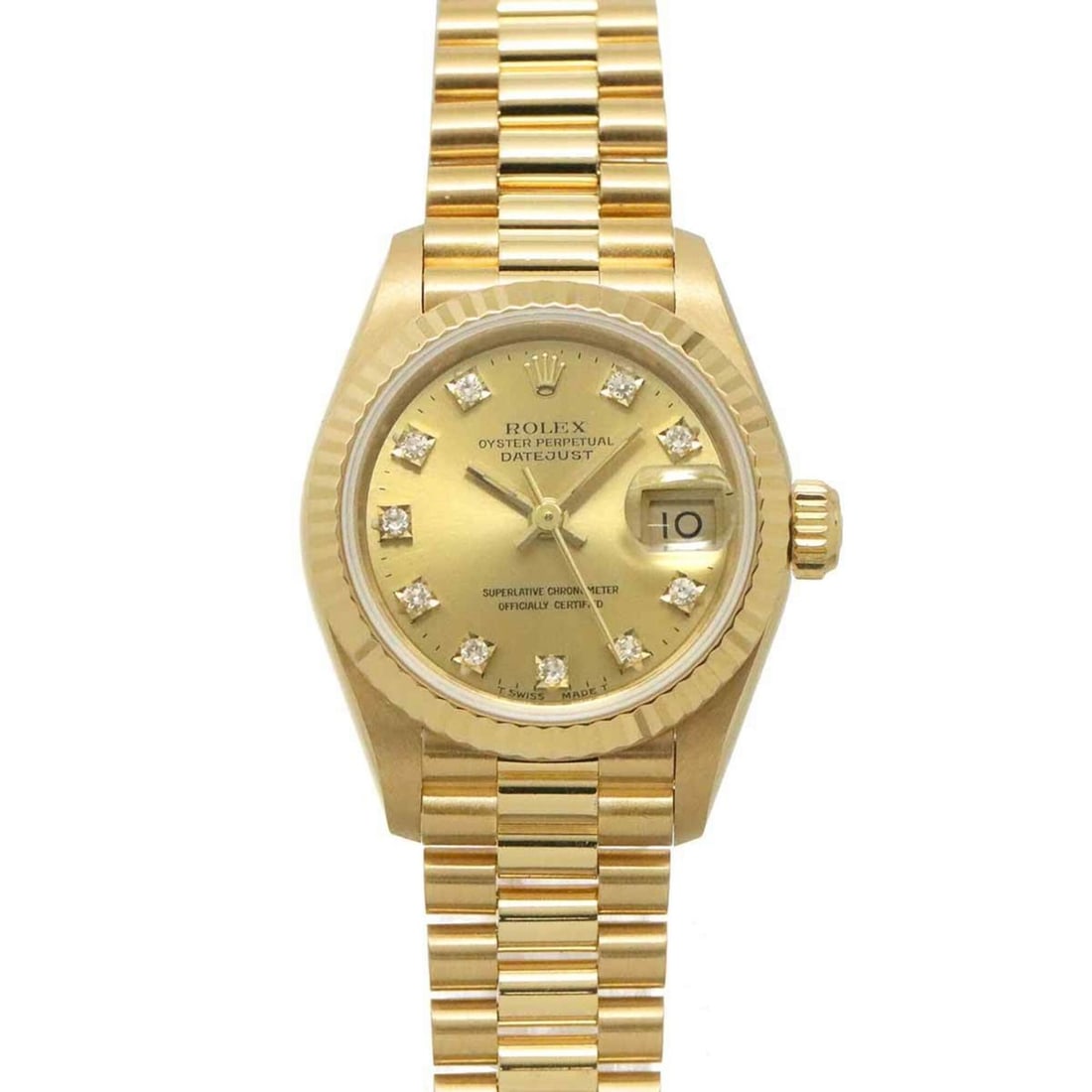 Rolex Datejust 69178G (N-serial number) Ladies' Watch, 10 Diamonds, Champagne Gold, Solid 18K Yellow: --- Catalog ---Category: SizeWrist Size: 14.5cm / 5.7''Case Diameter: 26mm / 1.02''Category: DesignType: WristwatchGender: WomenColor (Dial): ChampagneMaterial (Band): Yellow gold (18K)Material (Case)