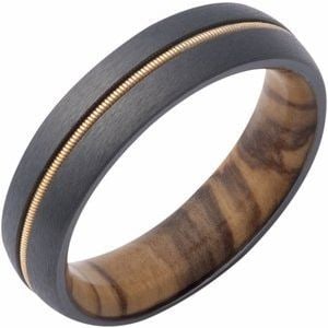 Zirconium 6 mm Guitar String Inlay & Olive Wood Sleeve Comfort-Fit Half Round Band Size 9: Zirconium 6 mm Guitar String Inlay & Olive Wood Sleeve Comfort-Fit Half Round Band Size 9