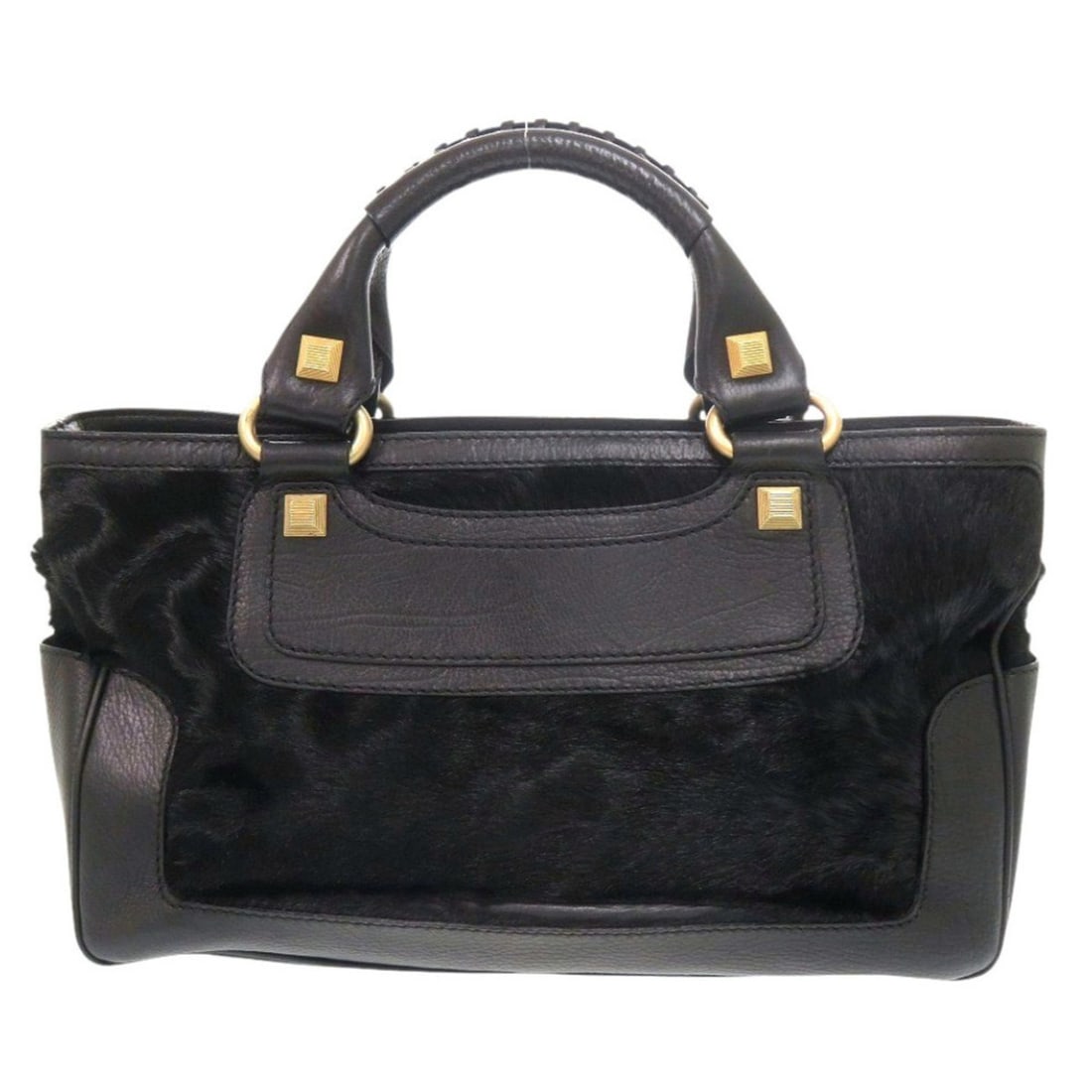 Celine Boogie Bag, Calf Hair Leather, Black Handbag, 0072CELINE: --- Catalog ---Category: SizeSize (HxWxD): 18.5cm x 32cm x 12.5cm / 7.28'' x 12.59'' x 4.92''Category: DesignType: HandbagColor: BlackGender: WomenMaterial: Leather , Leather Leather/Fur Type: HarakoC