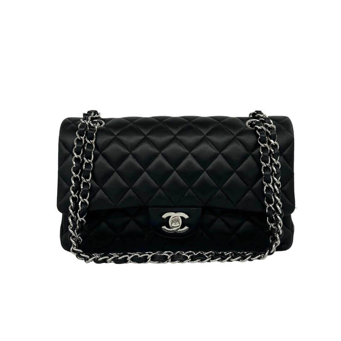 CHANEL Matelassé Double Flap Coco Mark Lambskin Chain Shoulder Bag Black 86287: --- Catalog ---Category: SizeSize (HxWxD): 15cm x 25cm x 7cm / 5.9'' x 9.84'' x 2.75''Category: DesignType: Shoulder bagColor: BlackGender: WomenMaterial: Leather Leather/Fur Type: LambskinCategory: G