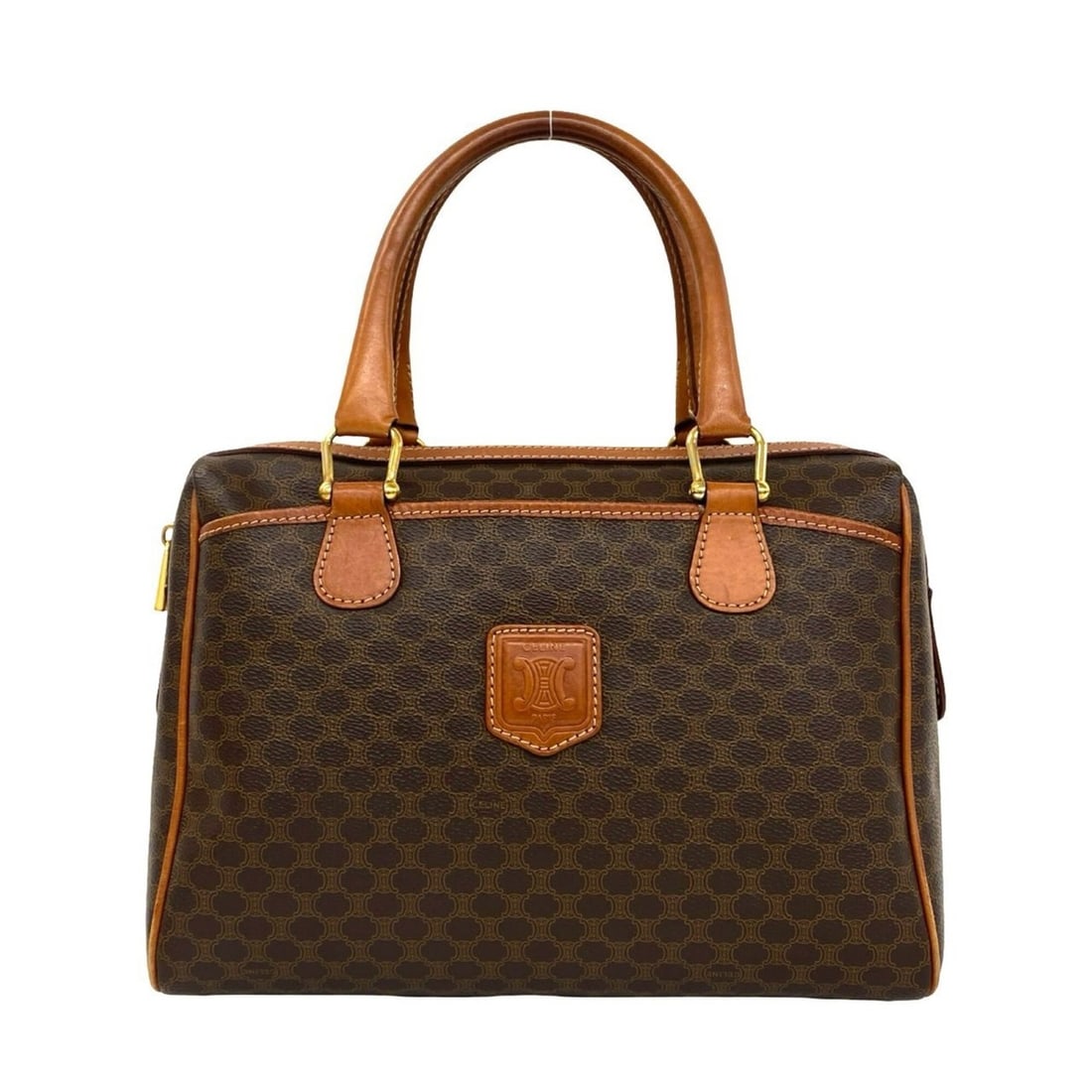 CELINE Vintage Macadam Blazon Pattern Triomphe Leather Handbag Mini Boston Bag Brown 41092: --- Catalog ---Category: SizeSize (HxWxD): 21cm x 30cm x 12.5cm / 8.26'' x 11.81'' x 4.92''Category: DesignType: Boston bag, HandbagColor: BrownGender: WomenMaterial: Leather , PVC Category: GeneralBr