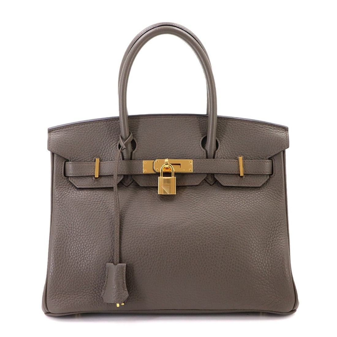 Birkin 30 Hermes HERMES Taurillon Clemence Etoupe Handbag A stamp Gold hardware: --- Catalog ---Category: SizeSize (HxWxD): 25cm x 30cm x 15.5cm / 9.84'' x 11.81'' x 6.1''Category: DesignType: HandbagColor: EtainGender: Women,MenMaterial: Taurillon clemence leather Category: Gener