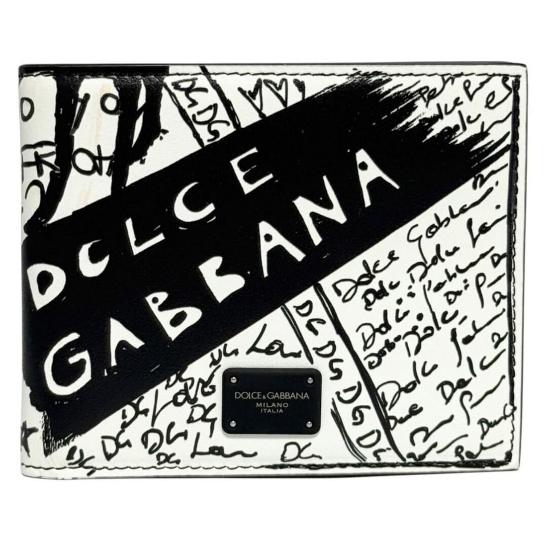 Dolce & Gabbana Men's Bi-fold Wallet, Graffiti Print, White/Black: --- Catalog ---Category: SizeSize (HxWxD): 9.3cm x 11.5cm / 3.66'' x 4.52''Category: DesignType: Wallet (bi-fold)Color: Black, WhiteGender: MenMaterial: Leather Category: GeneralBrand: Dolce & Gabbana