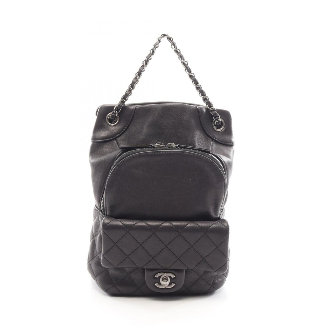 Chanel Matelassé Chain Antique Silver Hardware 2-Way Backpack/Handbag Leather Women's Black: --- Catalog ---Category: SizeSize (HxWxD): 28.5cm x 21cm x 12cm / 11.22'' x 8.26'' x 4.72''Category: DesignType: Backpack, HandbagColor: BlackGender: WomenMaterial: Leather Category: GeneralLine: Mate