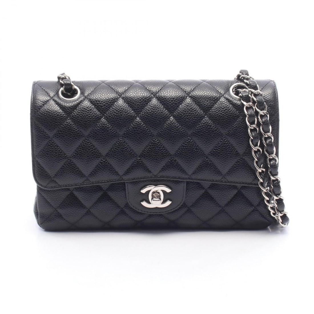 Chanel Matelassé Double Flap Shoulder Bag/Handbag, Caviar Leather (Grained Calfskin), Women's,: --- Catalog ---Category: SizeSize (HxWxD): 14cm x 23cm x 6cm / 5.51'' x 9.05'' x 2.36''Category: DesignType: Handbag, Shoulder bagColor: BlackGender: WomenMaterial: Grained Calfskin Hardware Color: Si