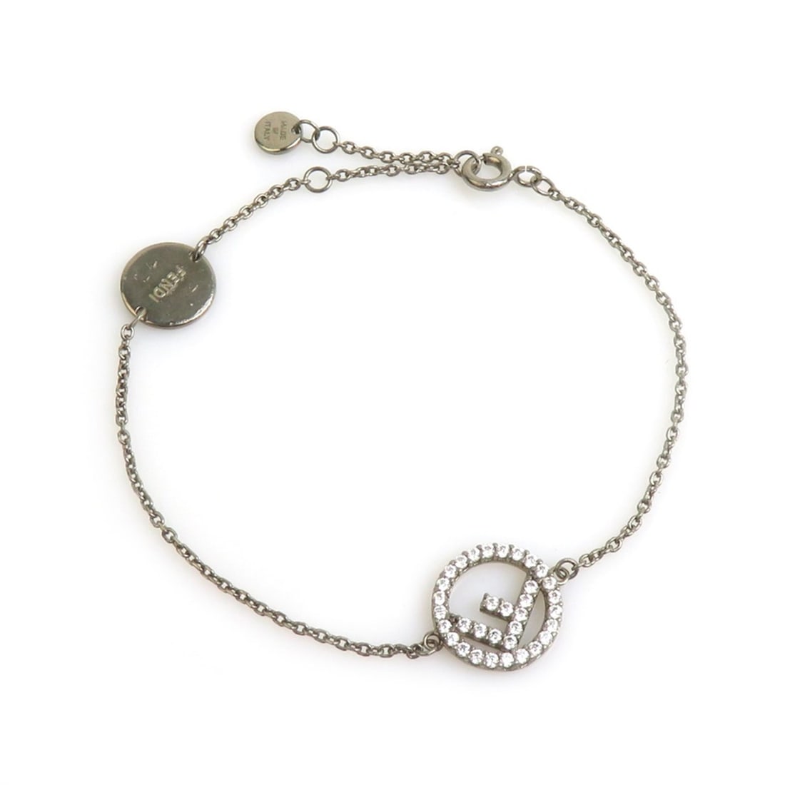 Fendi FENDI Bracelet F is Metal Rhinestone Silver Women's e62320a: --- Catalog ---Category: SizeLength: 20cm / 7.87''Category: DesignType: Charm braceletColor: SilverGender: WomenMaterial: Metal, RhinestoneCategory: GeneralBrand: FendiCountry of Origin: Italy--- Item