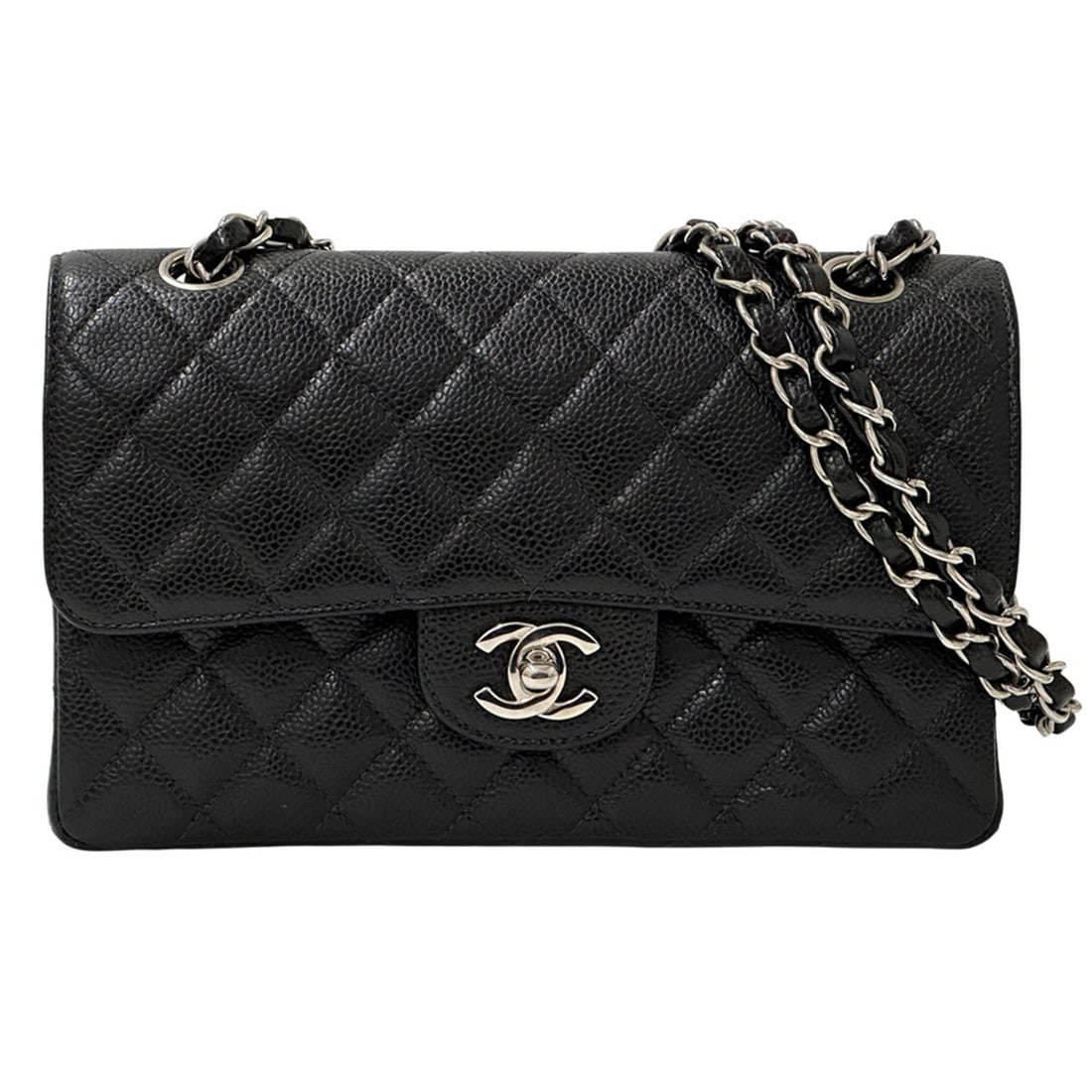 Chanel Matelassé 23 Handbag for Women, Brand Shoulder Bag, Caviar Leather, Black, Silver Hardware,: --- Catalog ---Category: SizeSize (HxWxD): 14.5cm x 23cm x 6cm / 5.7'' x 9.05'' x 2.36''Category: DesignType: Handbag, Shoulder bagColor: BlackGender: WomenMaterial: Grained Calfskin Category: General