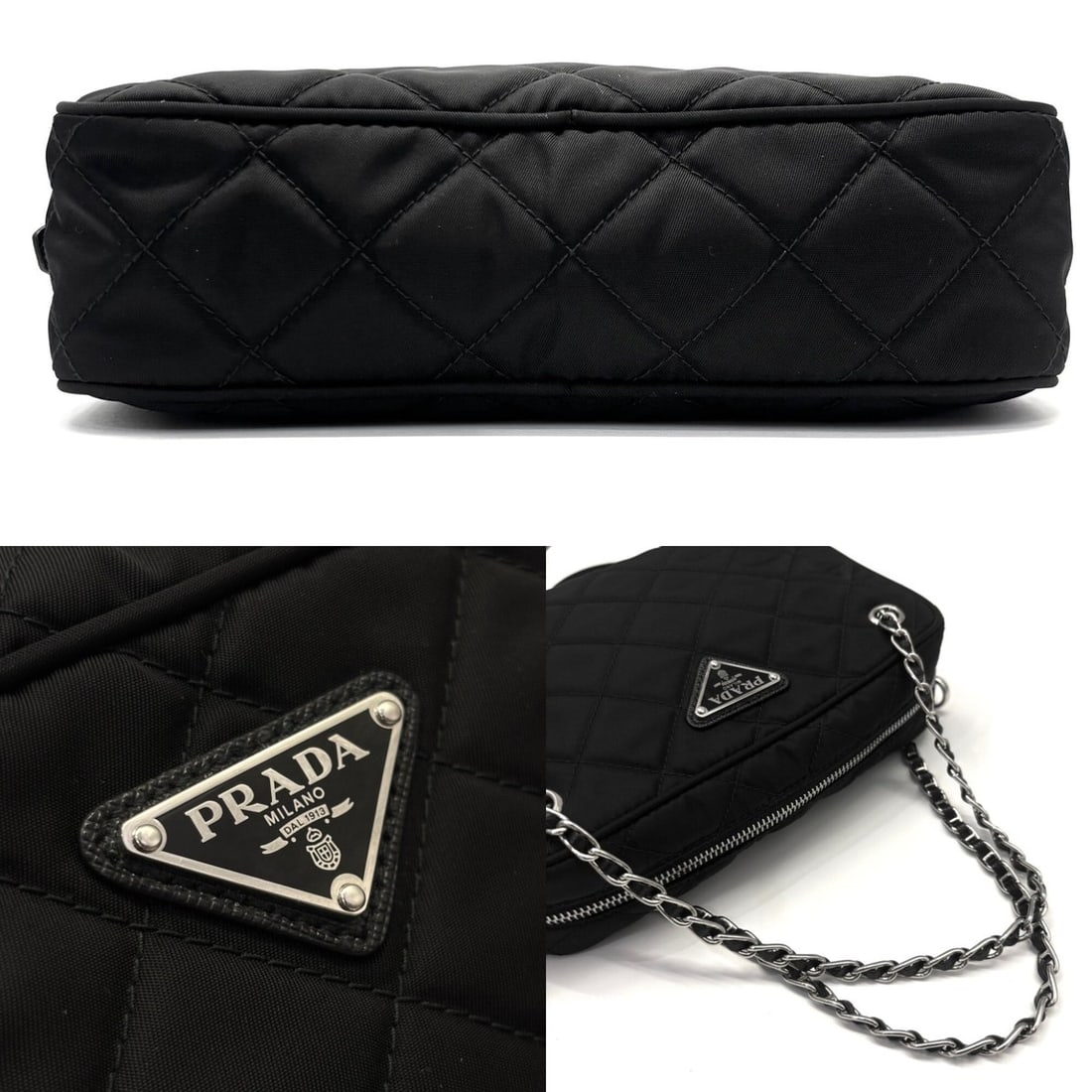 Prada Chain Shoulder Bag, Nylon, Black, Cross Stitch, Outlet, 1BH910 PRADA: --- Catalog ---Category: SizeSize (HxWxD): 15cm x 21cm x 5.5cm / 5.9'' x 8.26'' x 2.16''Category: DesignType: Shoulder bagColor: BlackGender: WomenMaterial: Nylon Category: GeneralMPN: 1BH910Brand: Pr