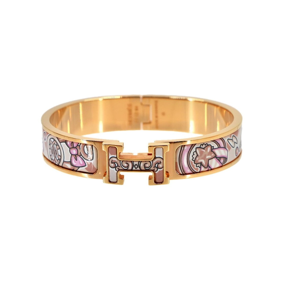 Hermes Clic H PM Candy Libris Bangle Orb Rose Gold: --- Catalog ---Category: SizeLength: 16cm / 6.29''Category: DesignType: BangleColor: Pink, Rose goldGender: WomenCategory: GeneralBrand: HermesCountry of Origin: France--- Item List ---Section: Condit