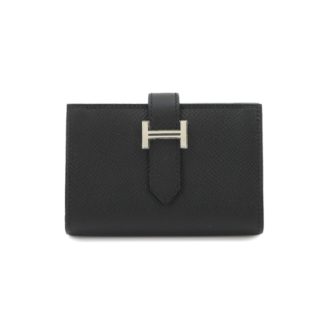 Hermes Bearn Mini Compact Wallet/Coin Purse/Card Case - Epsom Leather, Black, K Stamp, Silver: --- Catalog ---Category: DesignType: Card caseColor: BlackGender: Women,MenMaterial: Epsom leather Category: GeneralBrand: HermesCountry of Origin: FranceCategory: Physical PropertiesSize (HxWxD): 7cm