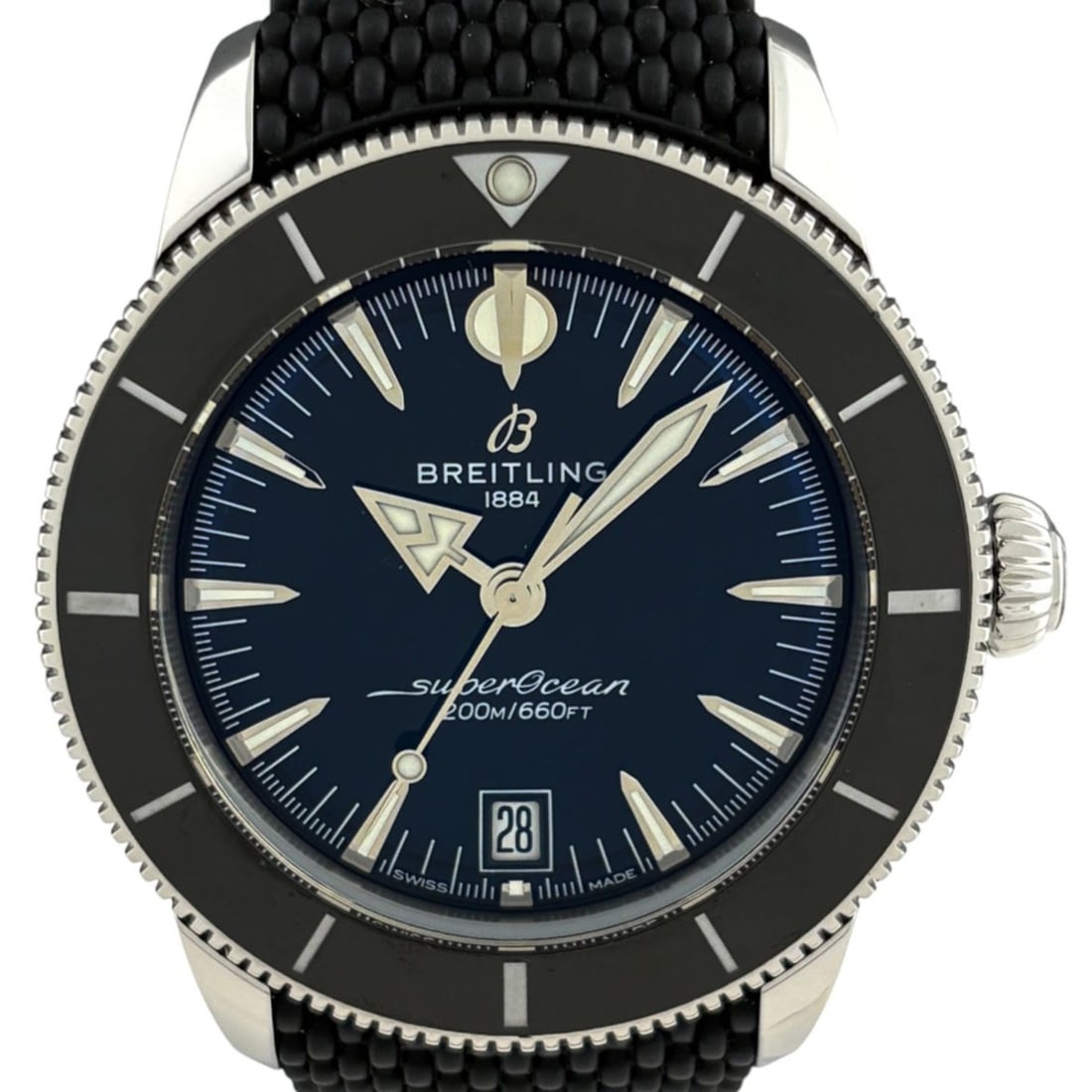 Breitling Superocean Heritage B31 AB3111 Watch, Stainless Steel, Rubber Strap, Automatic, Black,: --- Catalog ---Category: SizeWrist Size: 14cm - 20cm / 5.51'' - 7.87''Case Diameter: 42mm / 1.65''Category: DesignType: WristwatchGender: MenColor (Dial): BlackMaterial (Band): RubberMaterial (Case): 
