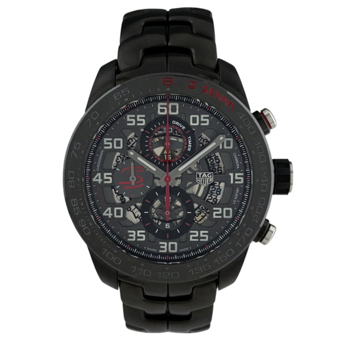 TAG Heuer Carrera Calibre 01 Ayrton Senna CAR2A1L Watch, Ceramic, Stainless Steel, Automatic, Gray,: --- Catalog ---Category: SizeWrist Size: 17.5cm / 6.88''Case Diameter: 45mm / 1.77''Category: DesignType: WristwatchGender: MenColor (Dial): GrayMaterial (Band): Ceramic, Stainless steelMaterial (Case