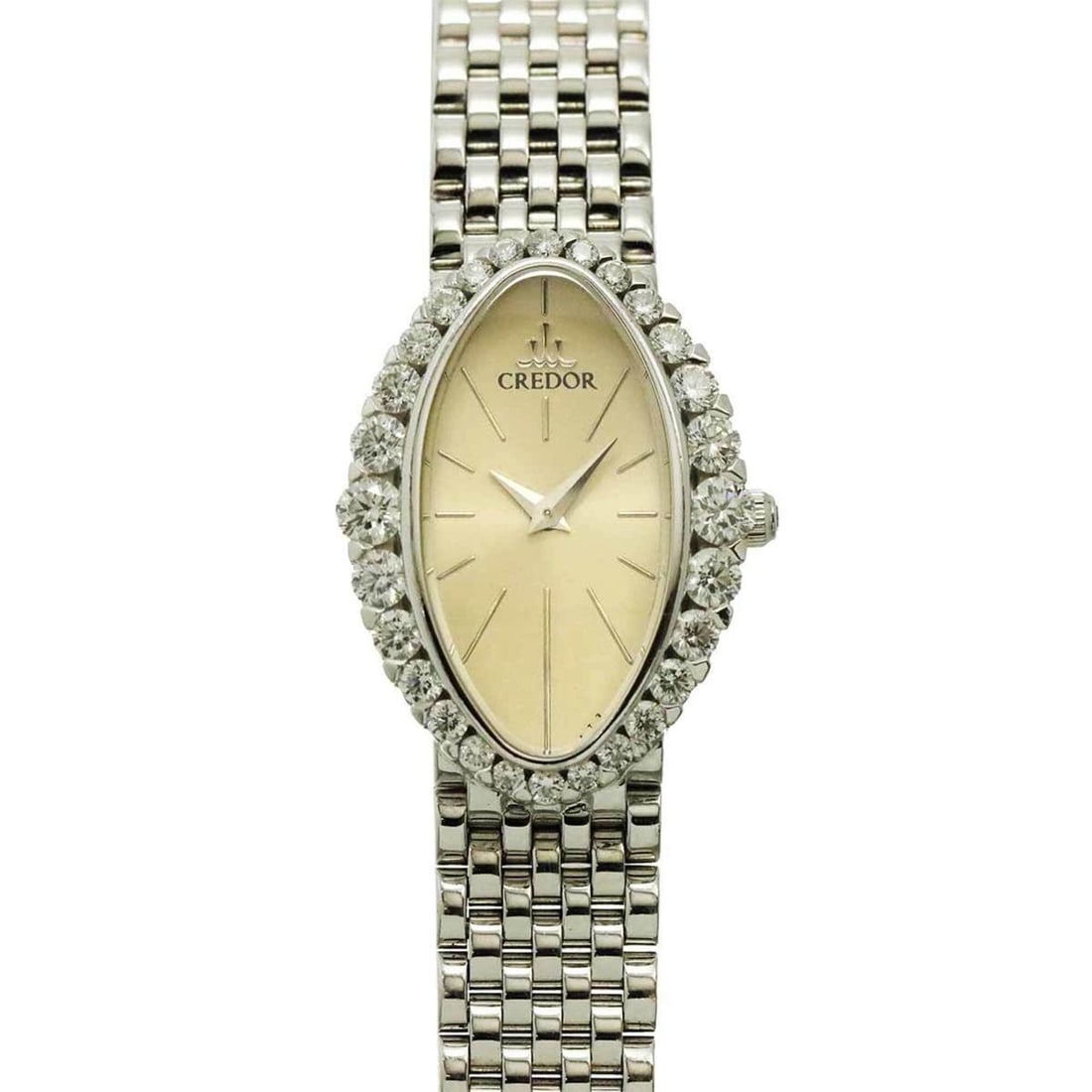 Seiko SEIKO Credor GTTE665 Ladies Watch 1E70 0BB0 Diamond Bezel Silver 18KWG White Gold Solid Quartz: --- Catalog ---Category: SizeWrist Size: 16cm / 6.29''Case Diameter: 20mm / 0.79''Category: DesignType: WristwatchGender: WomenColor (Dial): WhiteMaterial (Band): White gold (18K)Material (Case): Whit